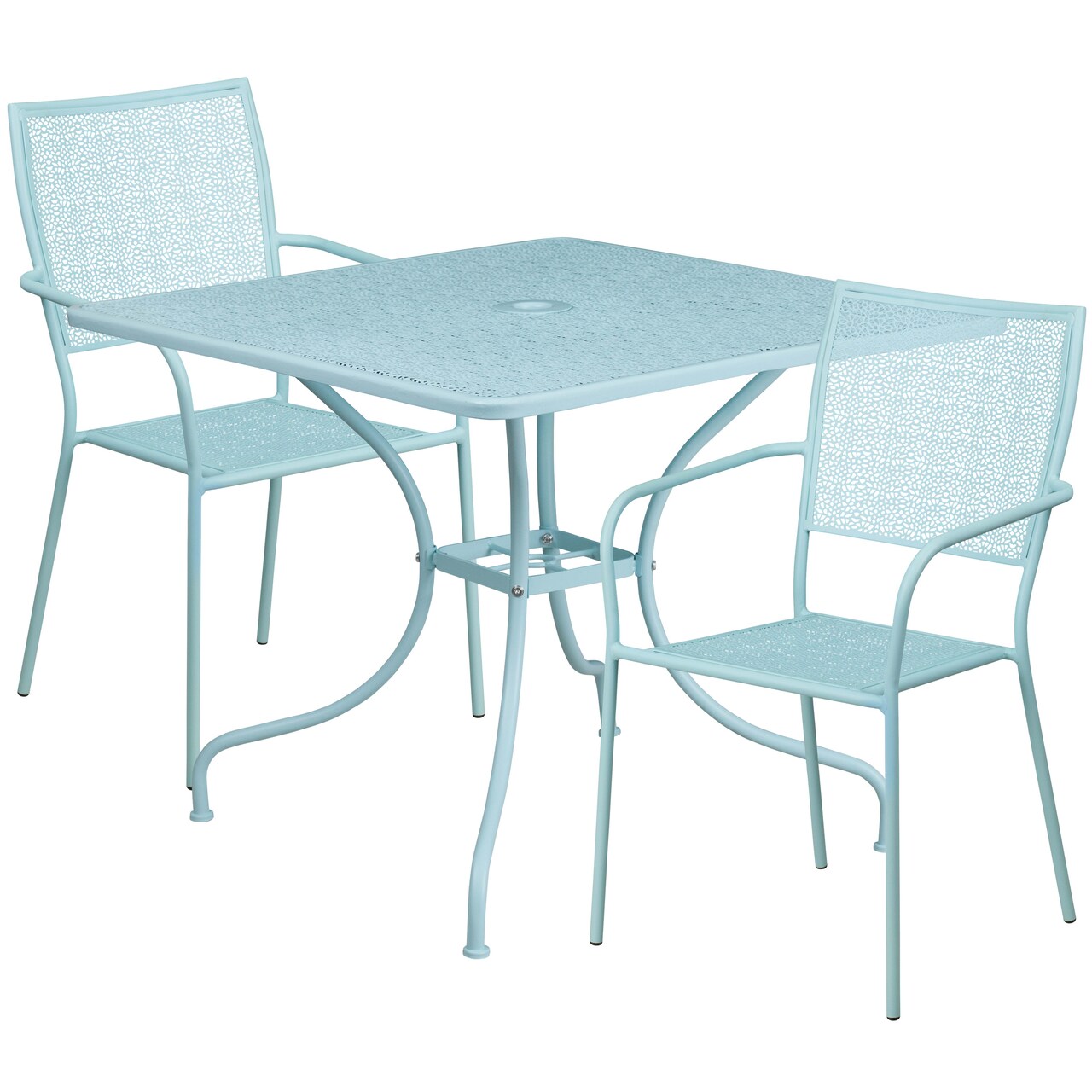 Emma and Oliver Commercial Grade 35.5" Square Metal Garden Patio Table Set, 2 Square Back Chairs